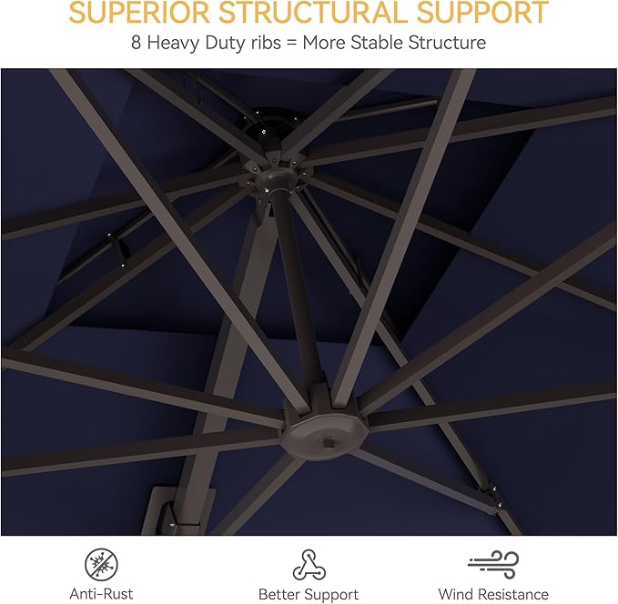 10x13 FT Patio Umbrella with Base, Large Cantilever Rectangular Double Top Heavy Duty Offset Umbrellas with 361° Rotation, Outdoor shade for Garden Deck Pool Patio, Navy