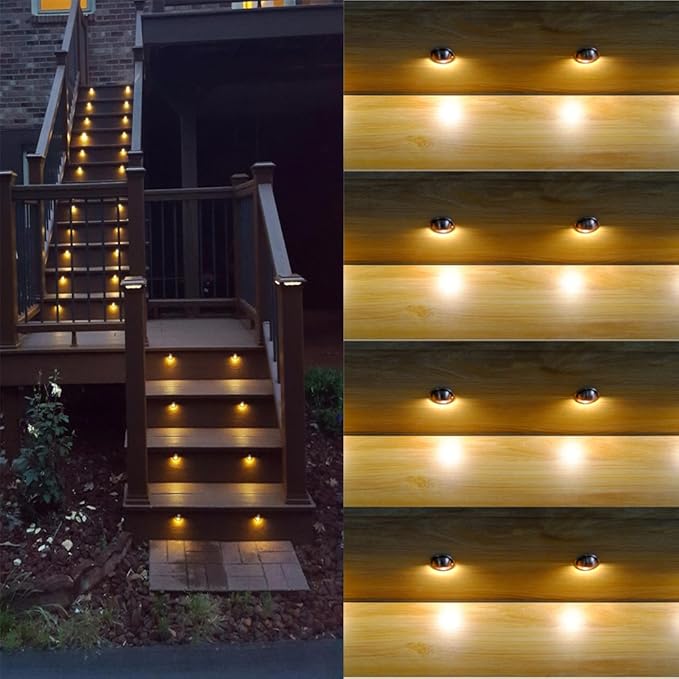 FVTLED 30pcs Low Voltage LED Deck Light Kit Φ1.38 Waterproof Outdoor Step Stairs Garden Yard Patio Landscape Decor Lights Warm White Lamp