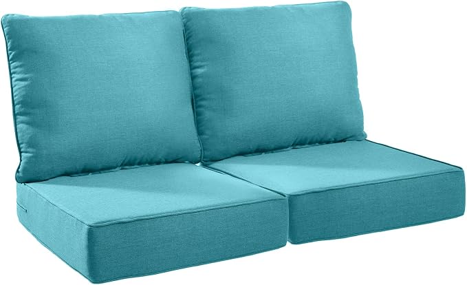 Luxury 24*24*6in Outdoor Patio Cushions, 2 Pieces Teal Outdoor Cushion | 6in Outdoor Patio Cushions, Water-Resistant, Reversible, Removable Cover, for Patio Chairs Sofa Couch Loveseat