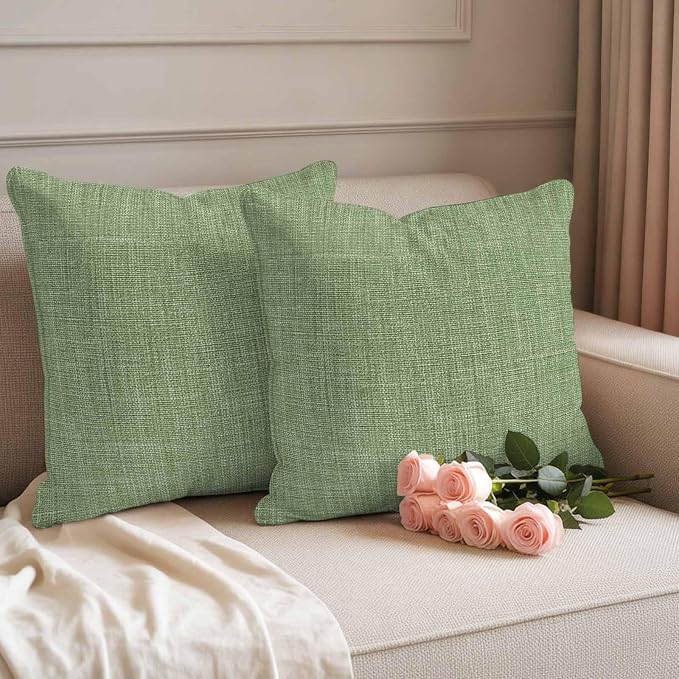 Outdoor Waterproof Throw Pillow Covers Set of 2 Sage Green Linen Pillowcases 20x20 Inches Farmhouse Pure Color Decorative Pillows Cushion Case Patio Pillows for Couch Bed Chair Garden