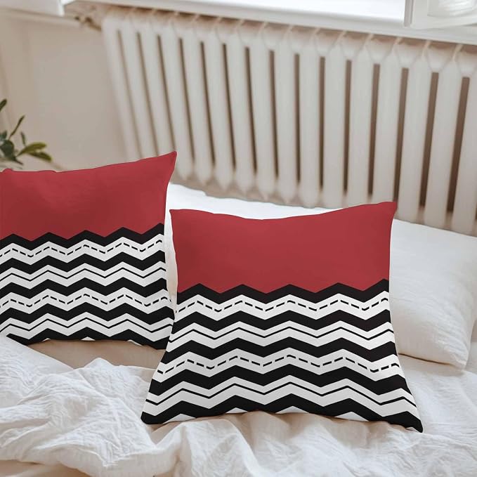 Black Ripple Outdoor Pillow Covers Pack of 2 Black Striped Simple Red Geometric Abstract Waterproof Throw Pillow Covers Decorative Cushion Cases for Patio Garden Tent Balcony Couch 16x16 inch