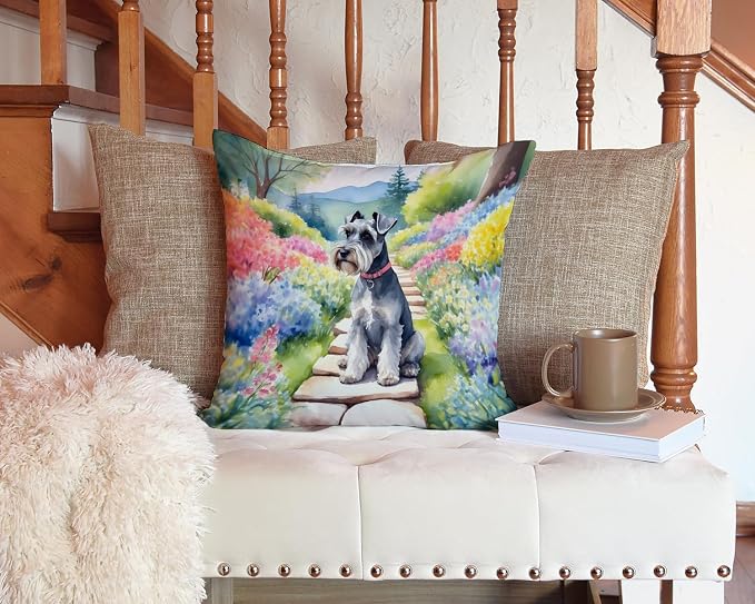 Caroline's Treasures Schnauzer Spring Path Throw Pillow Machine Washable, Indoor Outdoor Decorative Pillow for Couch, Bed or Patio, 14Hx14W