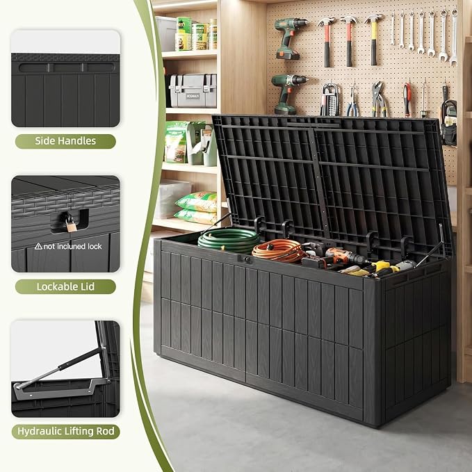 UDPATIO 180 Gallon Deck Box Outdoor Storage Box Lockable Resin Shed Waterproof Indoor Outdoor Storage Container for Patio Cushions Tools Package Delivery Boxes for outside