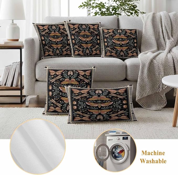 Vintage Butterfly Outdoor Waterproof Pillows Cover Pack of 2 Butterfly Moth Dragonfly Spring Decorative Pillowcases with Zipper Cushion Case for Patio Tent Couch Garden 24 x 24 Inches