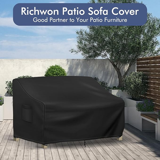 Richwon Outdoor Couch Cover Waterproof, 3-Seater Outdoor Sofa Cover, Patio Furniture Covers with Air Vent and Handles, 79W x 37D x 35H Inches, Black