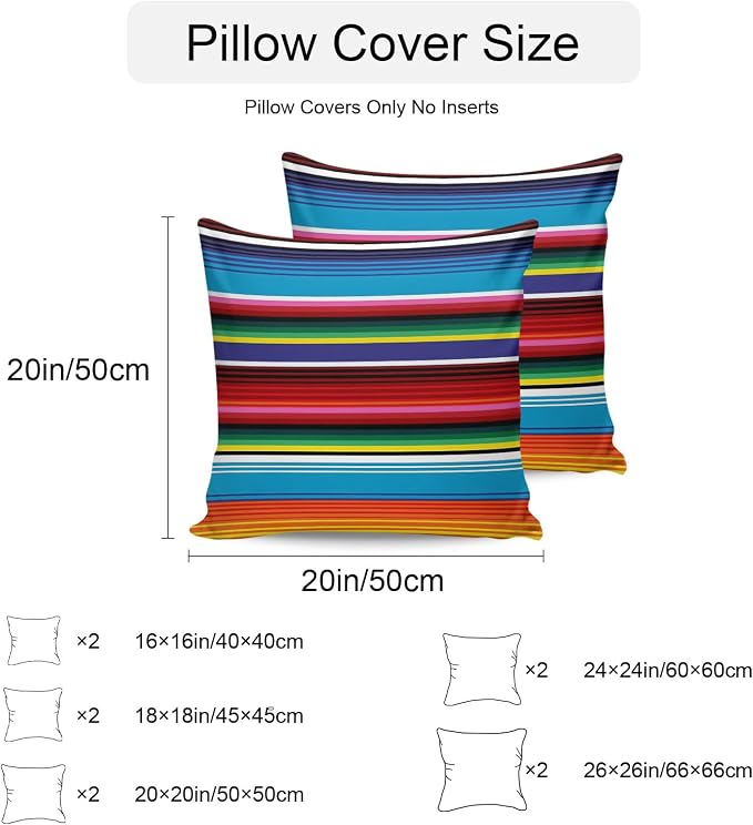 Colorful Striped Outdoor Pillow Covers 20x20 Inch Throw Pillow Covers Set of 2 Waterproof Decorative Pillow Cases Boho Rainbow Stripes Abstract Lines Cushion Covers for Patio Furniture Garden Couch