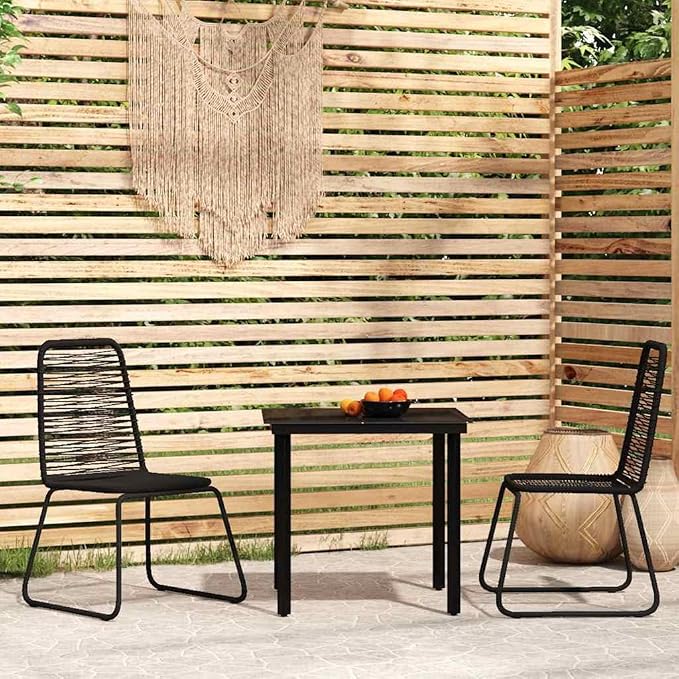 3 Piece Patio Dining Set, Outdoor Bistro Furniture with Glass Top Table and 2 PE Rattan Chairs, Steel Frame Small Garden Set for Balcony, Porch and Backyard, Black