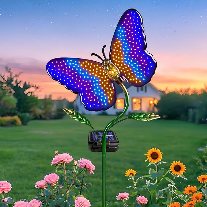 EDOF Solar Butterfly with Sparkling Light-Up Wings Garden Lights Outdoor | Multi-Color Changing Butterfly Decor,Waterproof Decorative Garden Stakes for Yard Porch Patio Lawn,Birthday Gifts Women Mom