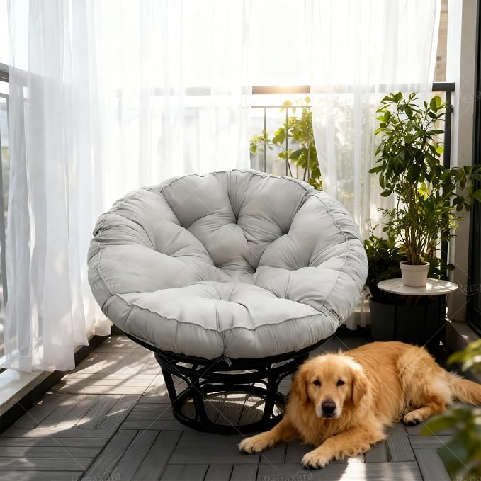 Papasan Cushion, 52 inch Papasan Chair Cushion, Thickened Padded Round Papasan Cushion (Grey) | Thickened Papasan Cushion, Indoor Papasan Chair Cushion (Without Chair), with Ties, Grey