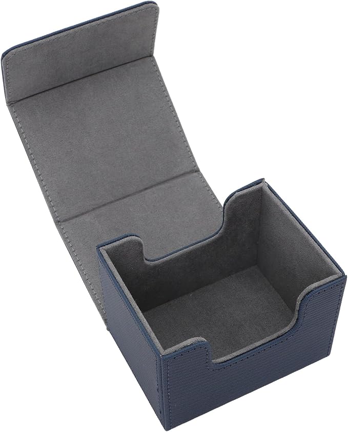 Qiilu Magnetic Closure Card Deck Box with Magnetic Flap Lid, Large Capacity PU Leather Storage Box/Cover for Game and Tarot Cards, Strong Magnet Closure Cases (Blue)