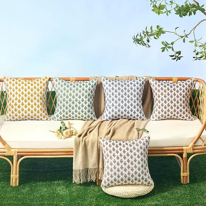 Outdoor Pillow Covers 18x18 Set of 2 Boho Yellow Floral Accent Print Decorative Throw Pillow Cases for Outdoor Waterproof Patio Furniture Garden Porch Sofa Bed Cushion Covers Home Decor JB005-G18