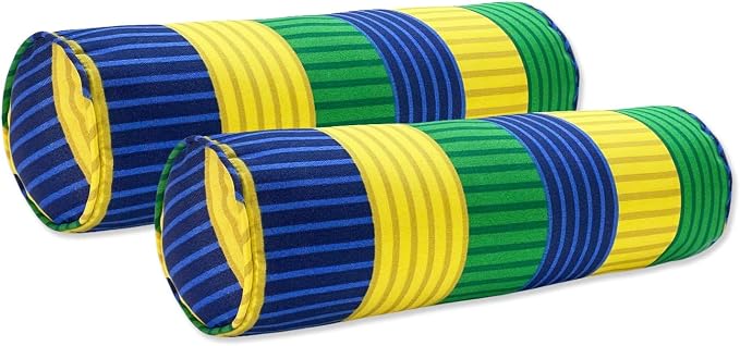 Outdoor Waterproof Decorative Bolster Pillows with Inserts for Patio Furniture, 20x6 Inch Fade Resistant Patio Garden Neck Roll Cushions for Couch Bed Sofa, Striped Multi