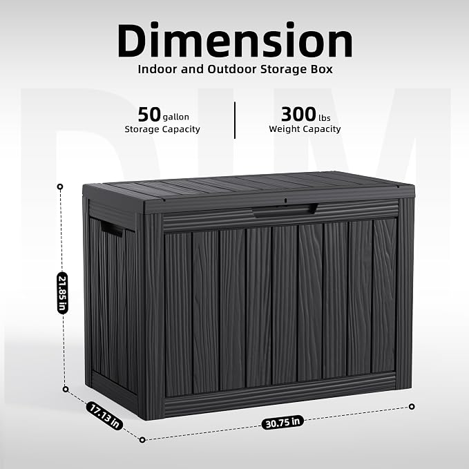 EasyUp 50 Gallon Deck Box Small Deck Box for Indoor and Outdoor,Waterproof Storage Boxs for Patio Furniture,Garden Tools,Cushions, Lockable and UV Resistant,Easy to Install(Black)