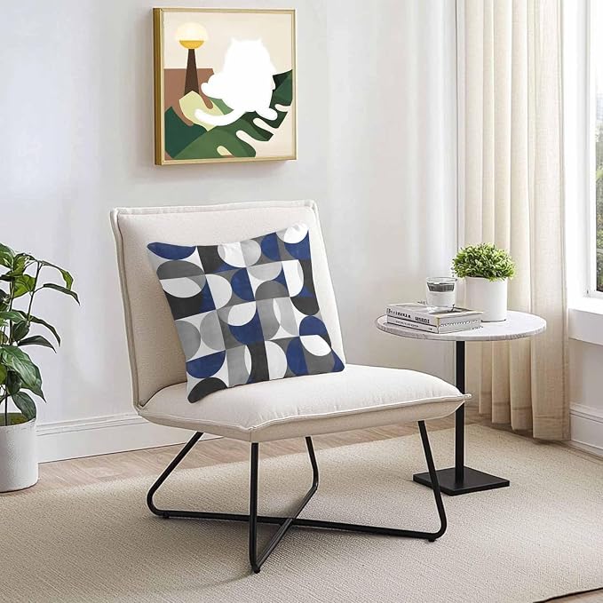 Vandarllin Outdoor Throw Pillows Covers 18x18 inch Set of 2 Waterproof Modern Blue Gray Geometric Decorative Zippered Cushion Covers for Patio Furniture, Abstract Mid Century Lumbar Pillowcases