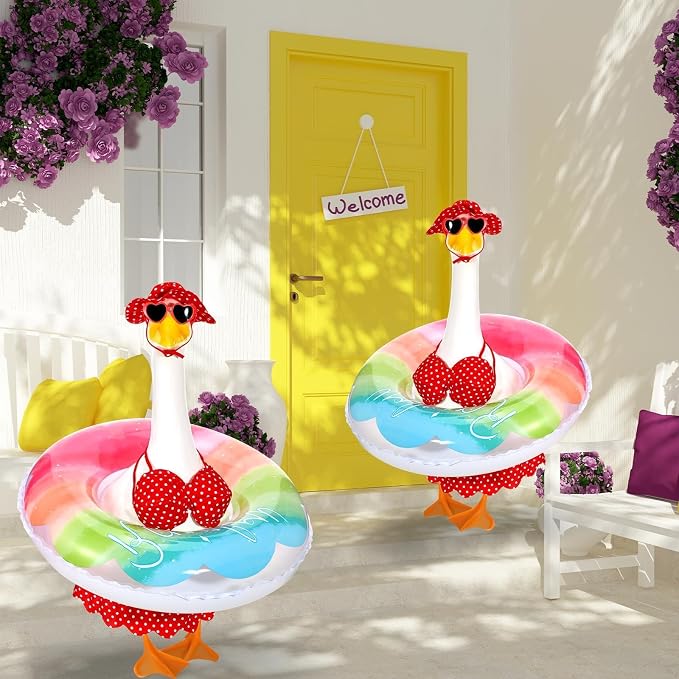 JcHrmers Hawaiian Porch Goose Outfits Summer Bikini Lawn Goose Clothes Fits 23" Cement Plastic Goose Statue for Spring Summer Outdoor Garden Yard Patio Decoration