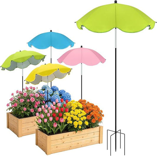 Cosweet Plant Umbrellas for Outdoor Plants with Stable 5 Prong Base & Adjustable Angle Height - 26" Larger UV-Resistant Garden Umbrella Shade, Easy Install for Raised Bed Potted Flowers