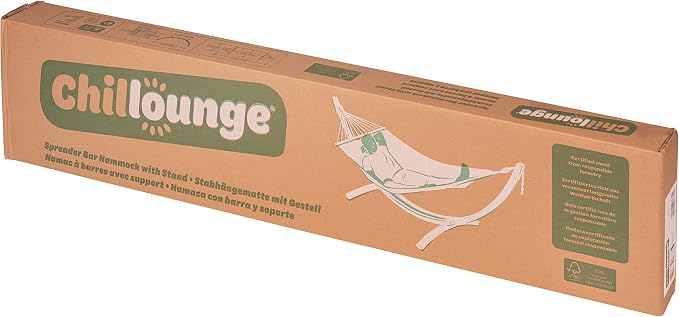 LA Siesta® Chillounge Hammock with Spreader Bar & Wood Stand, Weatherproof Outdoor Hammock with Stand for Outside Backyard, Wood, Heavy Duty Hammock and Stand - Max 265 Lbs, Grrenbay