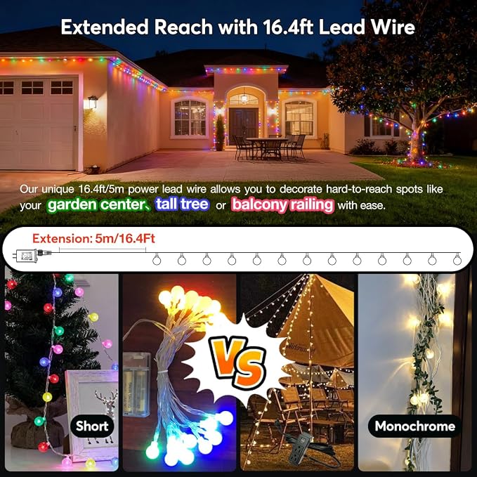 RaThun 116ft Globe String Lights with Remote, Multicolor & Warm White | 200 LED Color Changing,11 Modes,16ft Extended Lead,Fairy Lights for Bedroom,Classroom,Christmas,Party,Garden,Home Decor