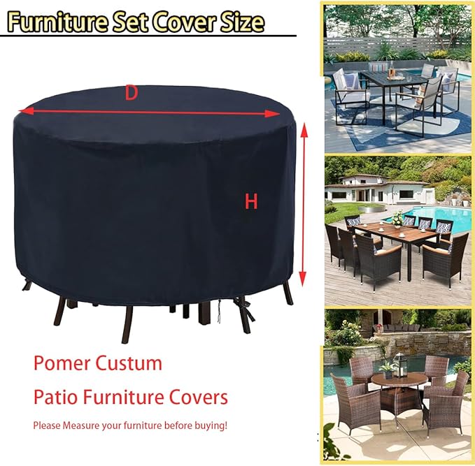 POMER Patio Furniture Set Cover,62Inch Tall High Table Cover for Round Furniture Set,Table Covers for Round Furniture Set-62D x 24H Inches