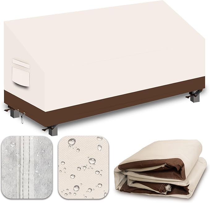 Heavy Duty Patio Sofa Covers Waterproof, Outdoor 3-Seater Couch Cover Waterproof, 600D Outdoor 2-Seater Loveseat Furniture Covers with Air Vent Handle 93''W x 40''D x 24''H/ 35''H Beige Brown