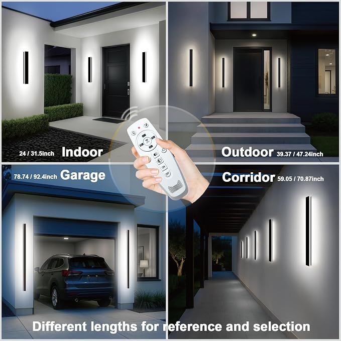 31.49 Inch Outdoor Wall Lights, Ip65 Waterproof Linear Led Modern Wall Sconce, LED Strip Porch Lights with Remote Dimming Lighting Fixture Acrylic Anti Rust 2700-6500K Dimmable (2 Pack)