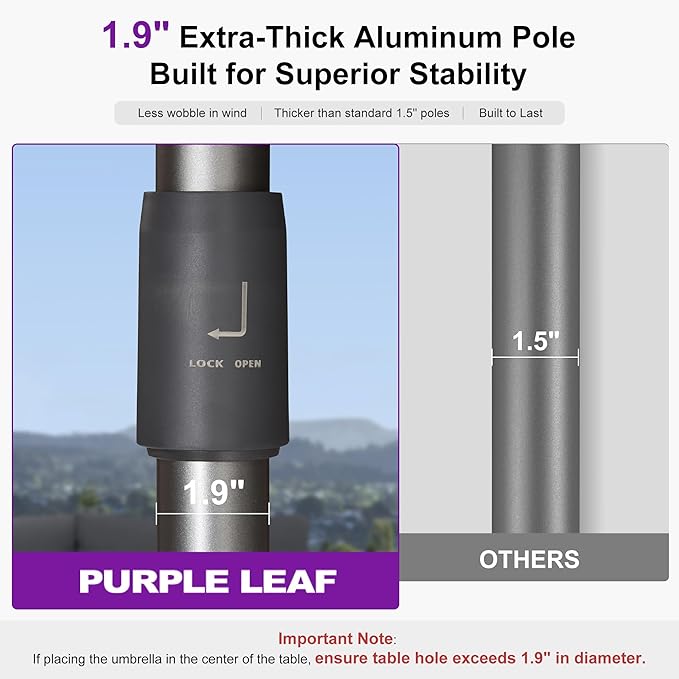 PURPLE LEAF 10 FT LED Round Patio Umbrella with Solar Lights Heavy Duty Windproof Semi Auto for Outdoor Dining Rooftop Bar Wedding Venue Resort Event Hotel Restaurant Night Business Commercial Use Grey