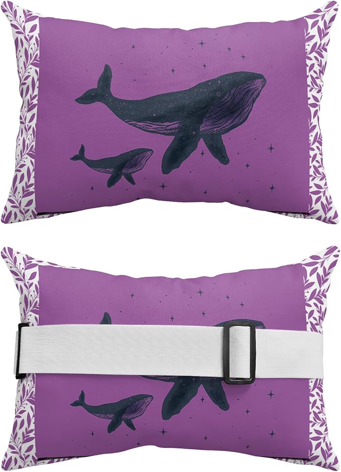 Outdoor Pillows Covers with Inserts Whale Stars Leaves Romantic Purple Waterproof Recliner Pillow with Adjustable Strap Throw Pillows for Patio Furniture Pool Lounge Chair, 12x20 inch, 1PCS