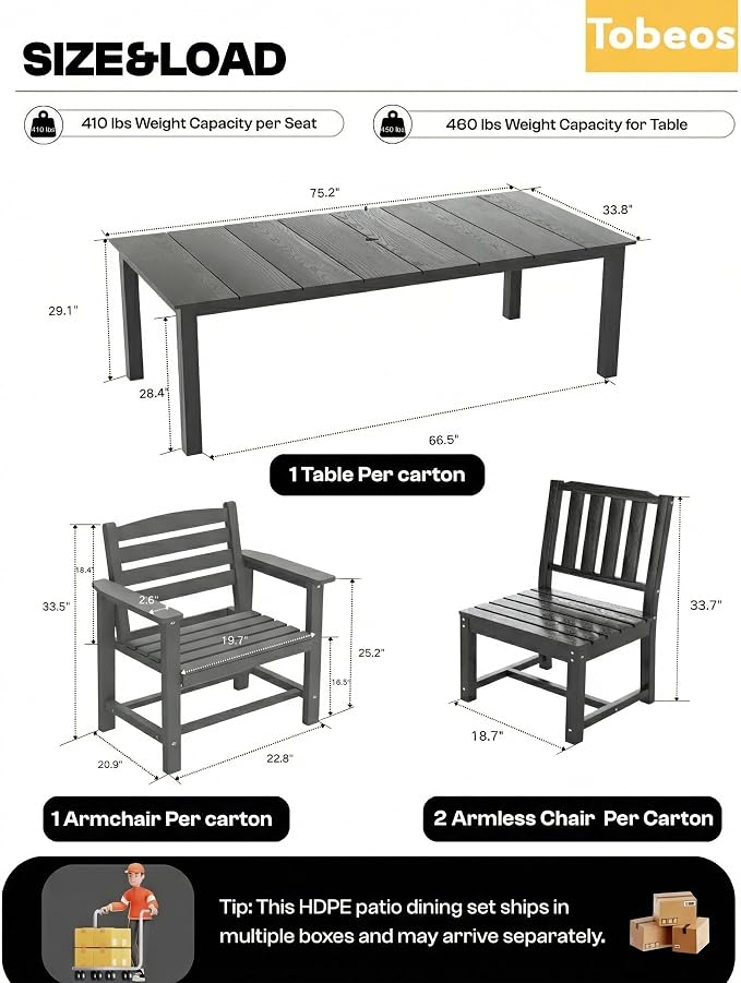 7-Pc Outdoor Dining Set, 10x10FT Cantilever Umbrella for 6,Gray | HDPE table, chairs included, aluminum frame, weather-resistant furniture, perfect for yard, lawn, garden, deck