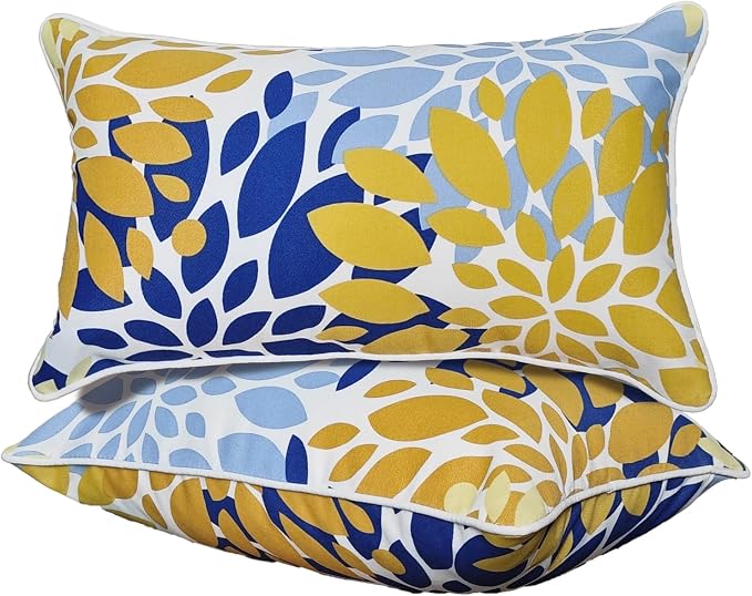 Outdoor Lumbar Pillows Decorative Pillows with Insert Included | 12x20 Outdoor Pillows Set of 2 Outdoor Pillows covers Waterproof Patio Pillows for Outdoor Furniture