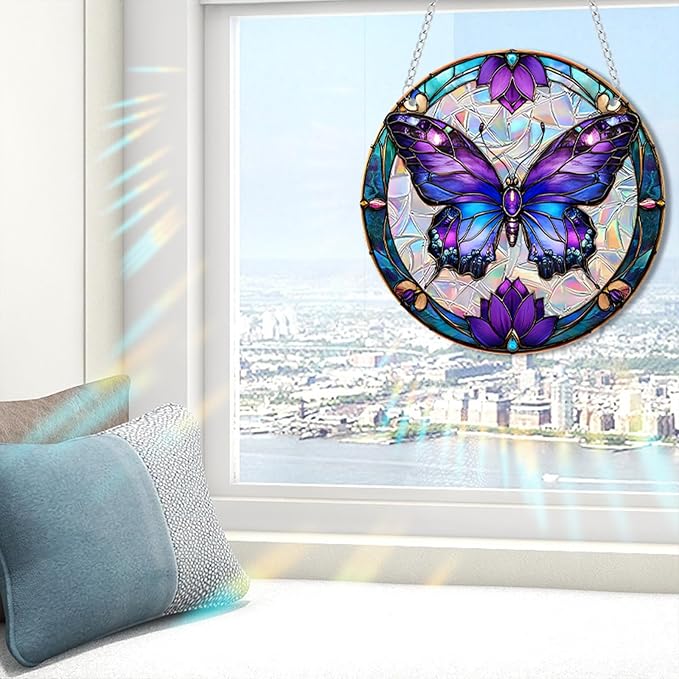 Acrylic Suncatcher Window Hanging, Butterfly Sun Catcher Rainbow Indoor Window Decoration for Living Room Bedroom Summer Home Balcony Ornaments, 7.87 inches