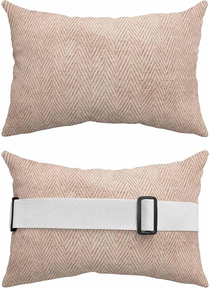 Outdoor Lumbar Pillows 12x20 Set of 2, Beige Burlap Texture Waterproof Throw Pillow Covers with Insert, Farmhouse Nature Linen Grain Decorative Support Pillows for Lounge, Chaise