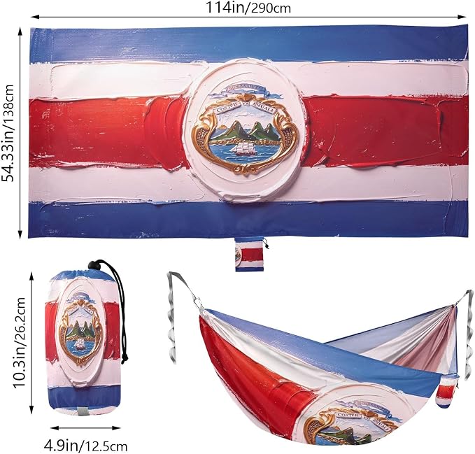 Costa Rica Flag Blue Red Outdoor Hammock with Hanging Rope Backyard Hammock for Outside Patio Garden