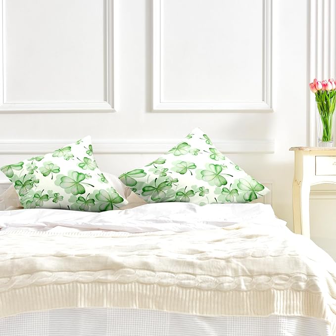 Green Lucky Charm St Patricks Day Pillow Covers 24x24 Pack of 2 Spring Summer Shamrock Pillows Cases Soft Touch March Home Decorations for St Patricks Day