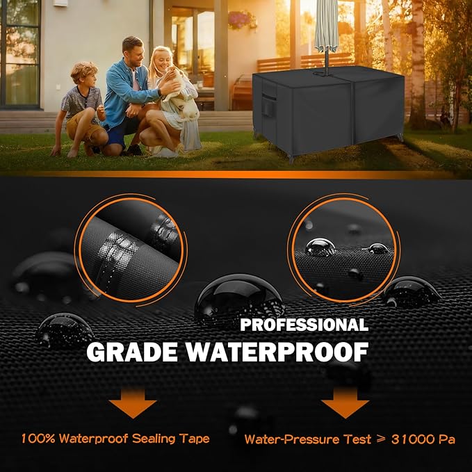 Rectangle Patio Table Cover with Umbrella Hole - 72" L x 35" W x 28" H (Cover Size，NOT Table Size) Heavy Duty Waterproof 600D Oxford Fabric Outdoor Lawn Patio Furniture Covers