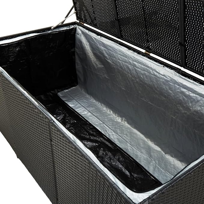 Wicker Outdoor Deck Box, Outdoor Garden Storage Box with Lid, PE Rattan Storage Container for Pillows, Cushions, Gardening Tools, 70.9"x35.4"x27.6" Black