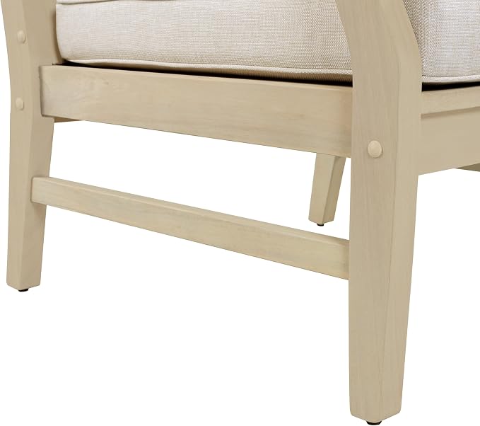 Christopher Knight Home Perla Set of 2 Acacia Wood Club Chair and Coffee Table, 3 Piece Patio Bistro Set, Solid Wood Outdoor Patio Furniture Set with Center Table, Light White+Sand