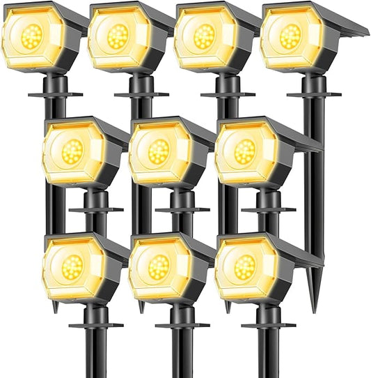 Peasur 10 Pack Solar Lights Outdoor, Spotlights Outdoor Waterproof 3 Modes, 2-in-1 Auto On/Off Solar Spot Landscape Lighting Outside for Tree Plants Yard Garden Pathway, Warm White