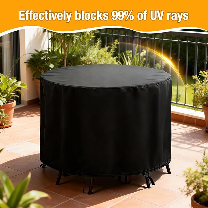 POMER Waterproof Round Patio Outdoor Table Cover,Bar Height Table and Chair Cover Waterproof Outdoor Tall High Table Cover for Round Furniture Set (74" D x 45" H)