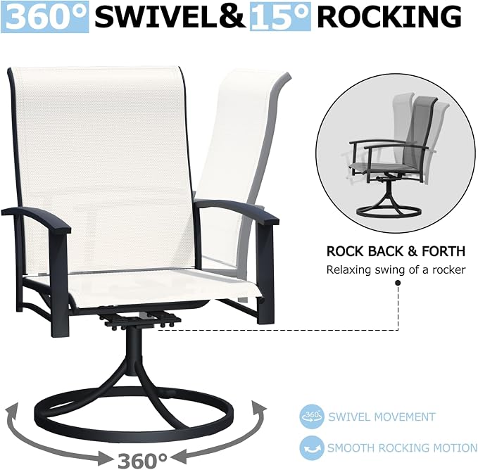 Outdoor Swivel Rocker Dining Chair Set of 4, All Weather Patio Dining Chair with Textilene High Back and Metal Frame, Backyard, Lawn Garden and Deck Porch Patio Furniture Set