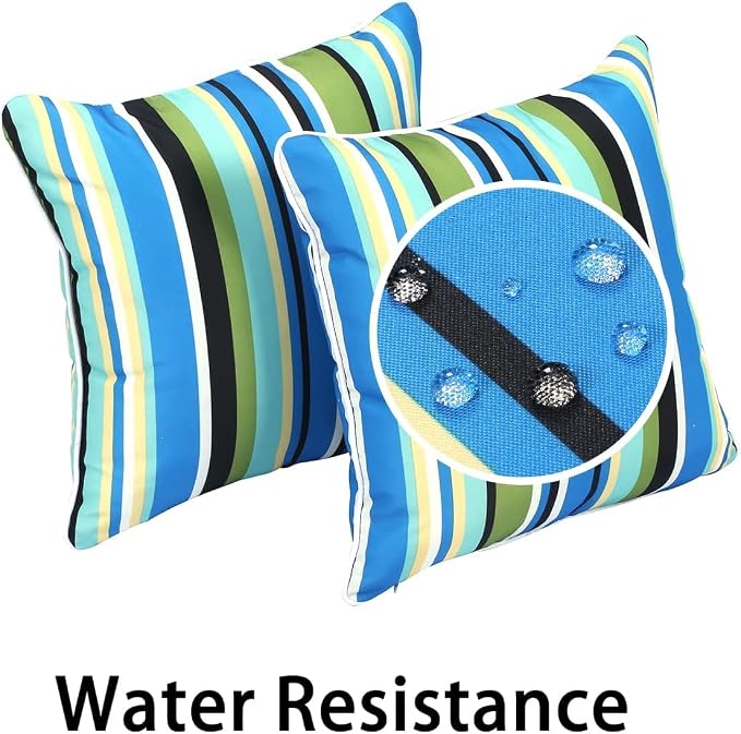 Enipate Inserts Included Outdoor Throw Pillows, Pack of 2 Striped Water Resistance Stuffed Pillows for Patio Furniture Decor 18x18 in
