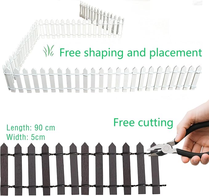 Fairy Garden Miniature Fence Accessories: Decorative White Wooden Picket Fence for Indoor & Outdoor Christmas Village - for Kids Ages 4 to 8 - Festive Decor for Christmas and Halloween (White)