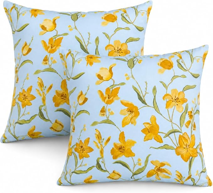Outdoor Throw Pillows 18×18 Inch Waterproof Pillows with Inserts | Set of 2 Fade Resistant Decorative Square Pillows for Couch, Sofa and Patio Furniture