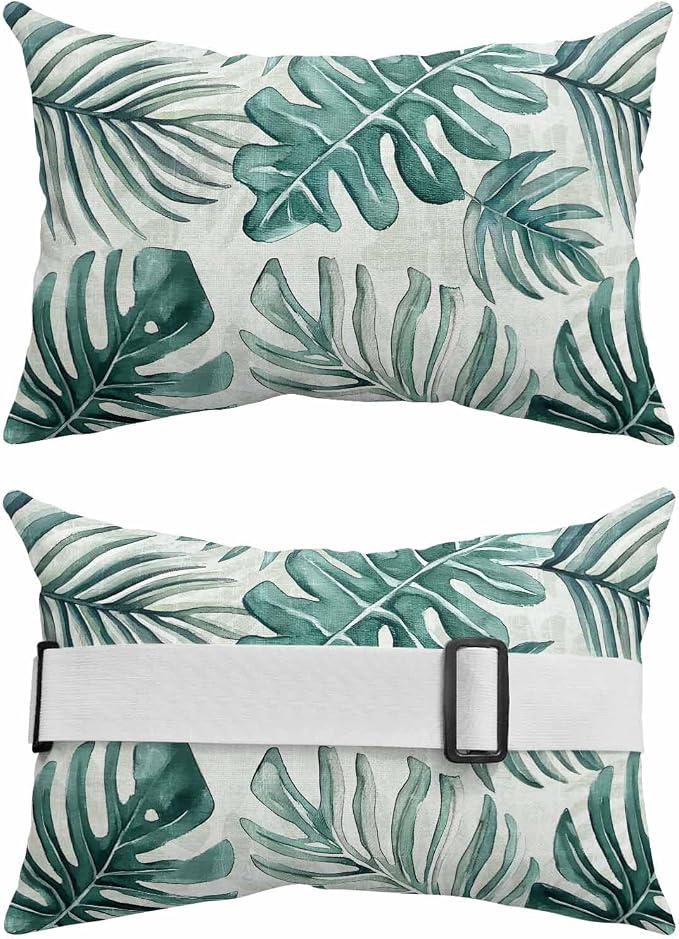 Pack of 2 Outdoor Lumbar Pillow Covers 11x16 Inch, Turquoise Monstera Deliciosa Waterproof Throw Pillow Covers Set, Summer Botanical Tropical Decorative Cushion Cases for Patio Porch Car
