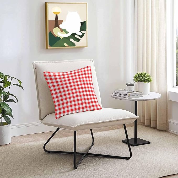 Outdoor Waterproof Throw Pillow Covers Set of 2 Red White Buffalo Plaid Pillowcases 24x24 Inches Pastoral Checked Decorative Pillows Cushion Case Patio Pillows for Couch Bed Chair Garden