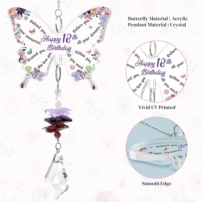 Funnli 18th Birthday Gifts for Girls Her, 18 Year Old Crystal Suncatcher | 18th Birthday Decorations for Girls, 18 Year Old Bday Gift for Friends Sister Daughter Window Hangings Home Decoration