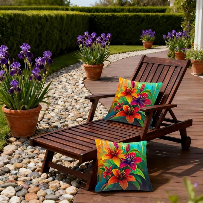 20x20 Inch Outdoor Pillow Covers Set of 2 Waterproof Throw Pillow Covers Decorative Couch Cushion Covers Neon Orange Green Flowers Square Pillowcases Protectors for Patio Garden Sofa
