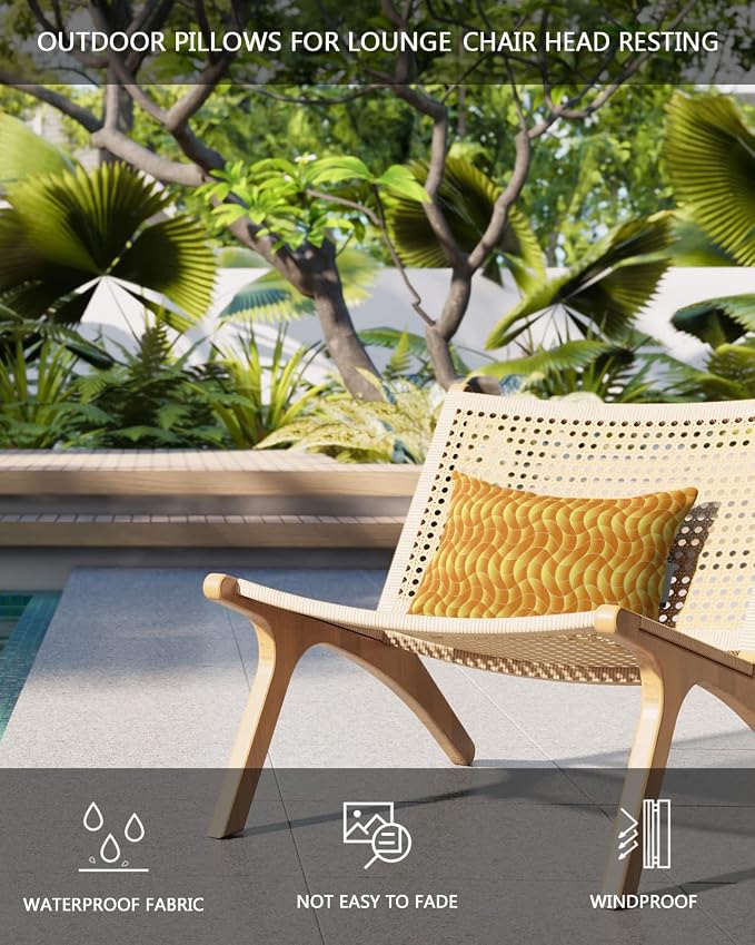 Outdoor Pillows Covers with Inserts Summer Abstract Geometric Gradient Orange Ocean Wave Waterproof Pillow with Adjustable Strap Throw Pillows for Patio Furniture Recliner Lounge Chair, 11"x16", 2PCS