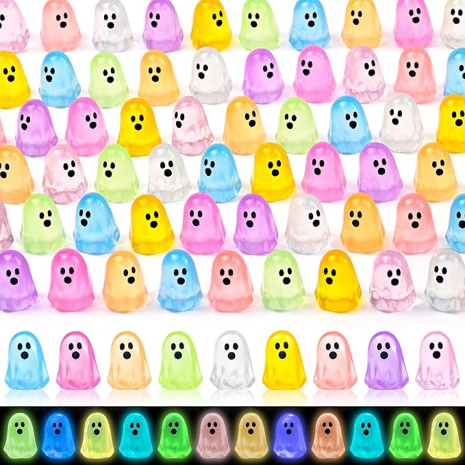 132 Pcs Halloween Luminous Mini Ghost Figures 9 Colors Glow in the Dark Tiny Little Resin Ghost Statues Miniature Figurines for Halloween Vase Filler Micro Landscape Fairy Garden Party Decor
