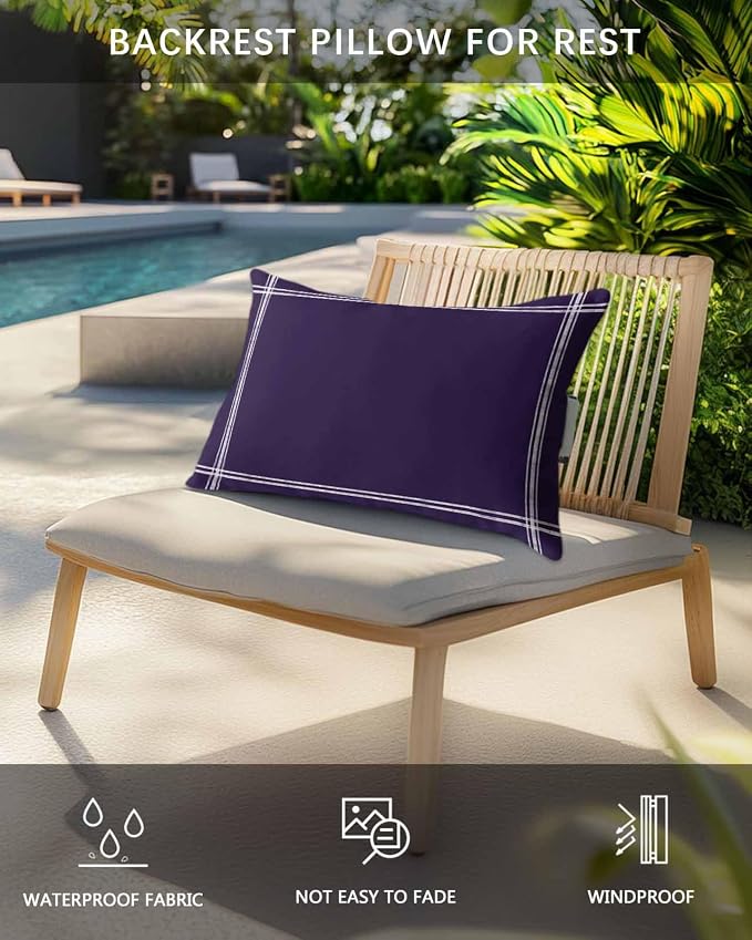 Chaise Lounge Chair Pillow with Strap & Insert Solid Color Outdoor Recliner Head Pillow Pack of 2 Dark Purple Waterproof Headrest Patio Lumbar Pillow for Beach Pool Office Chair 11x16 Inch