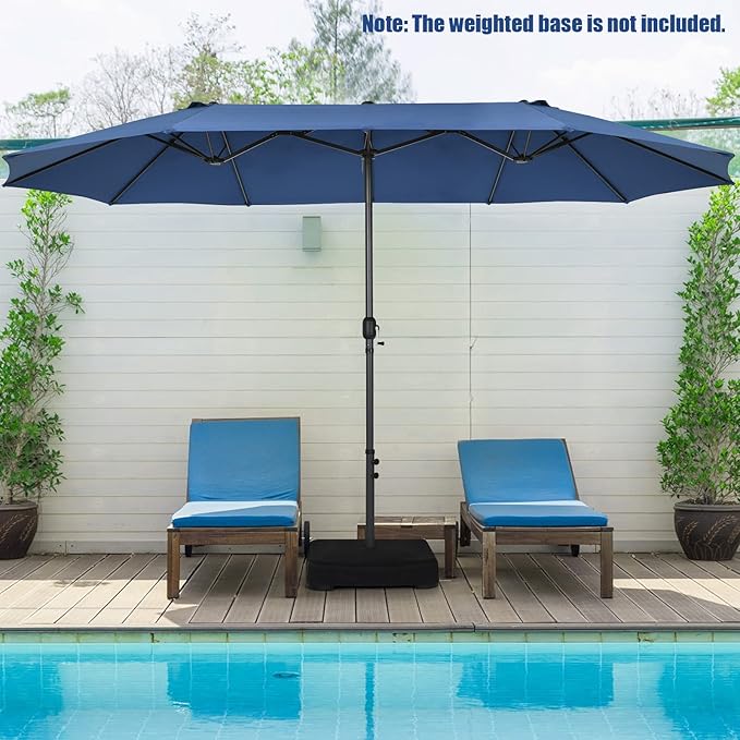 Tangkula 15Ft Double-Sided Patio Umbrella, Outdoor Extra Large Umbrella W/Hand-Crank System & Air Vents, Market Twin Umbrella W/ 12-Rib Sturdy Metal Frame for Poolside, Garden Backyard (Navy)